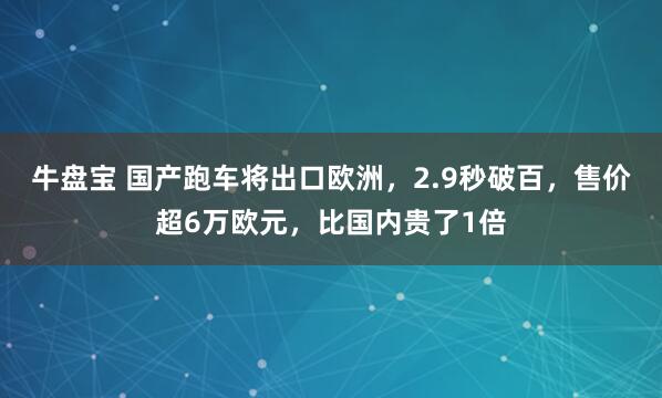 牛盘宝 国产跑车将出口欧洲，2.9秒破百，售价超6万欧元，比国内贵了1倍